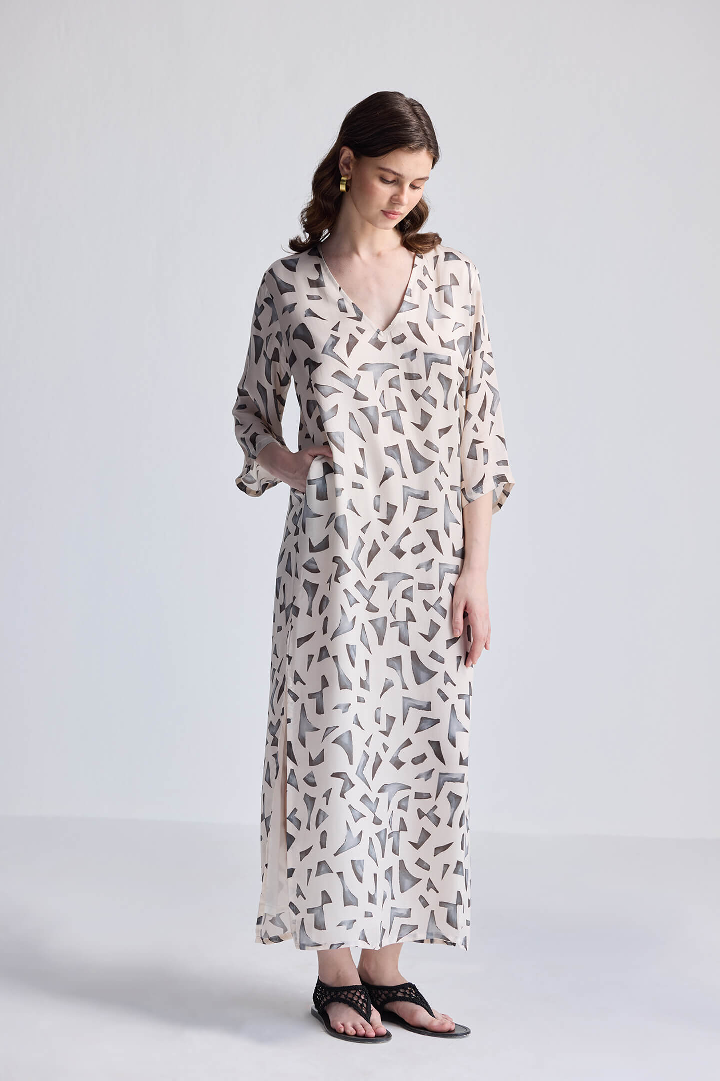 Maxi Dress with Side Slits in Mosaic Front