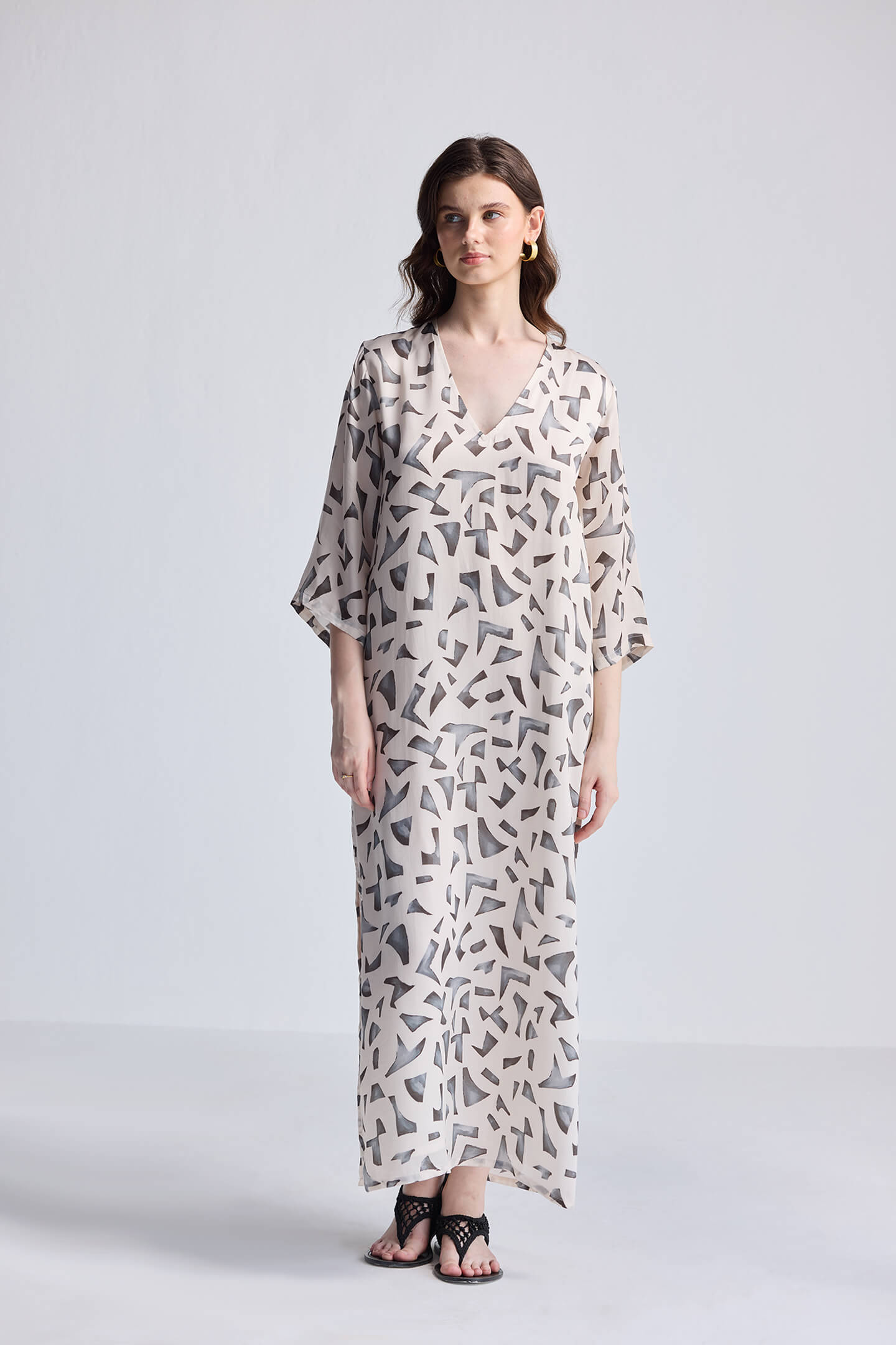 Maxi Dress with Side Slits in Mosaic Front