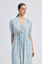 Maxi Gathered Dress in Blue Florals