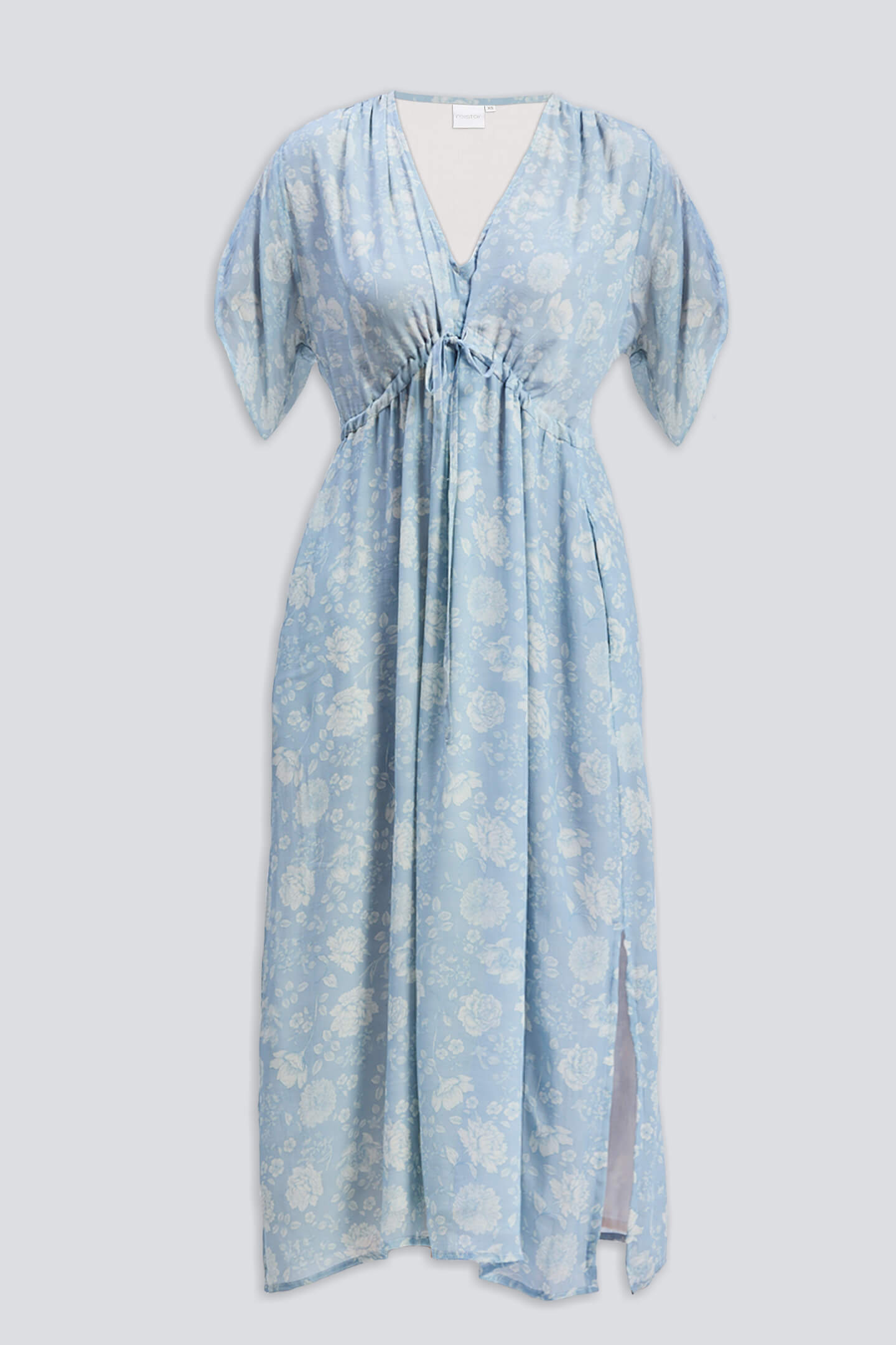 Maxi Gathered Dress in Blue Florals