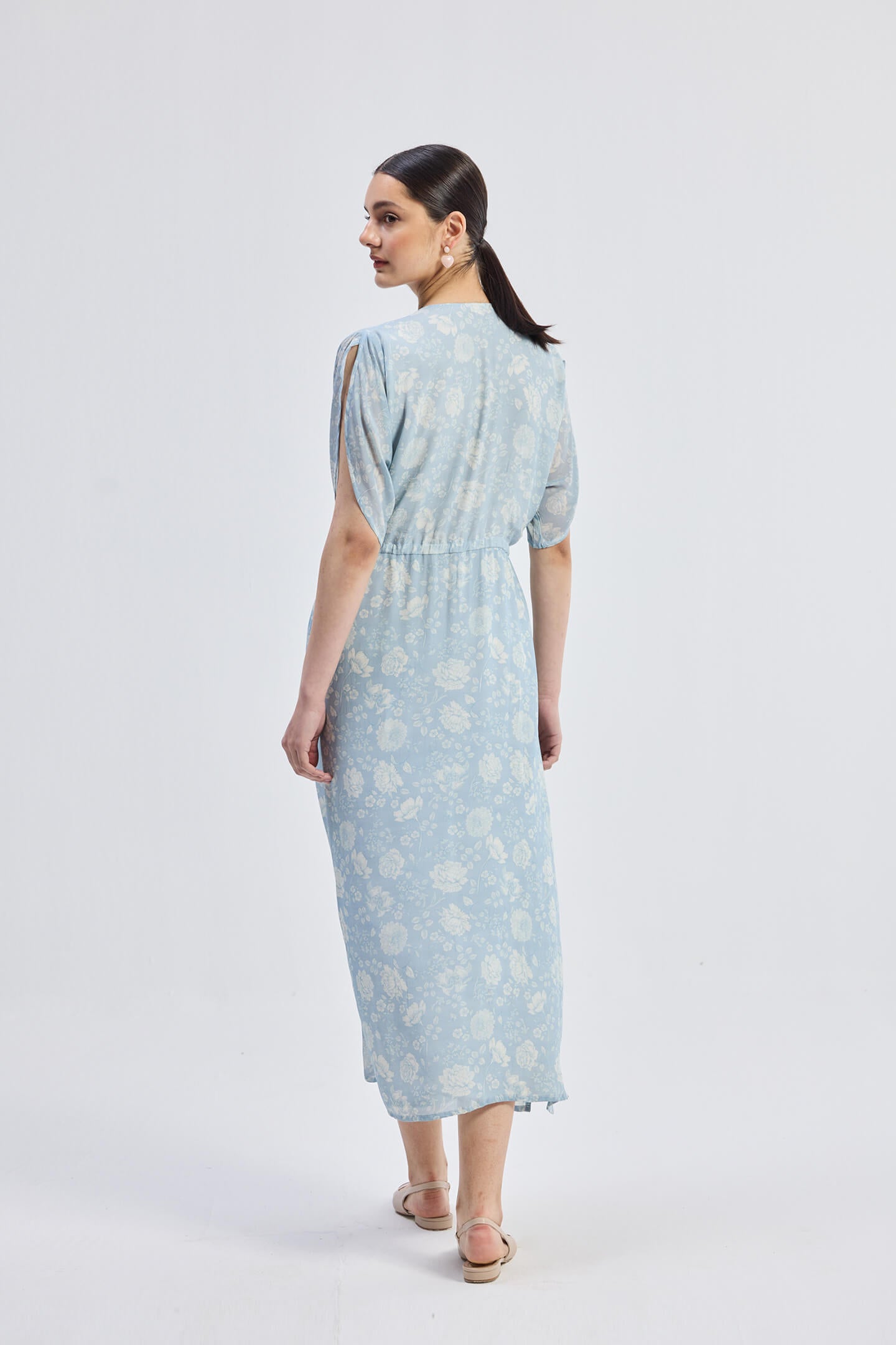 Maxi Gathered Dress in Blue Florals