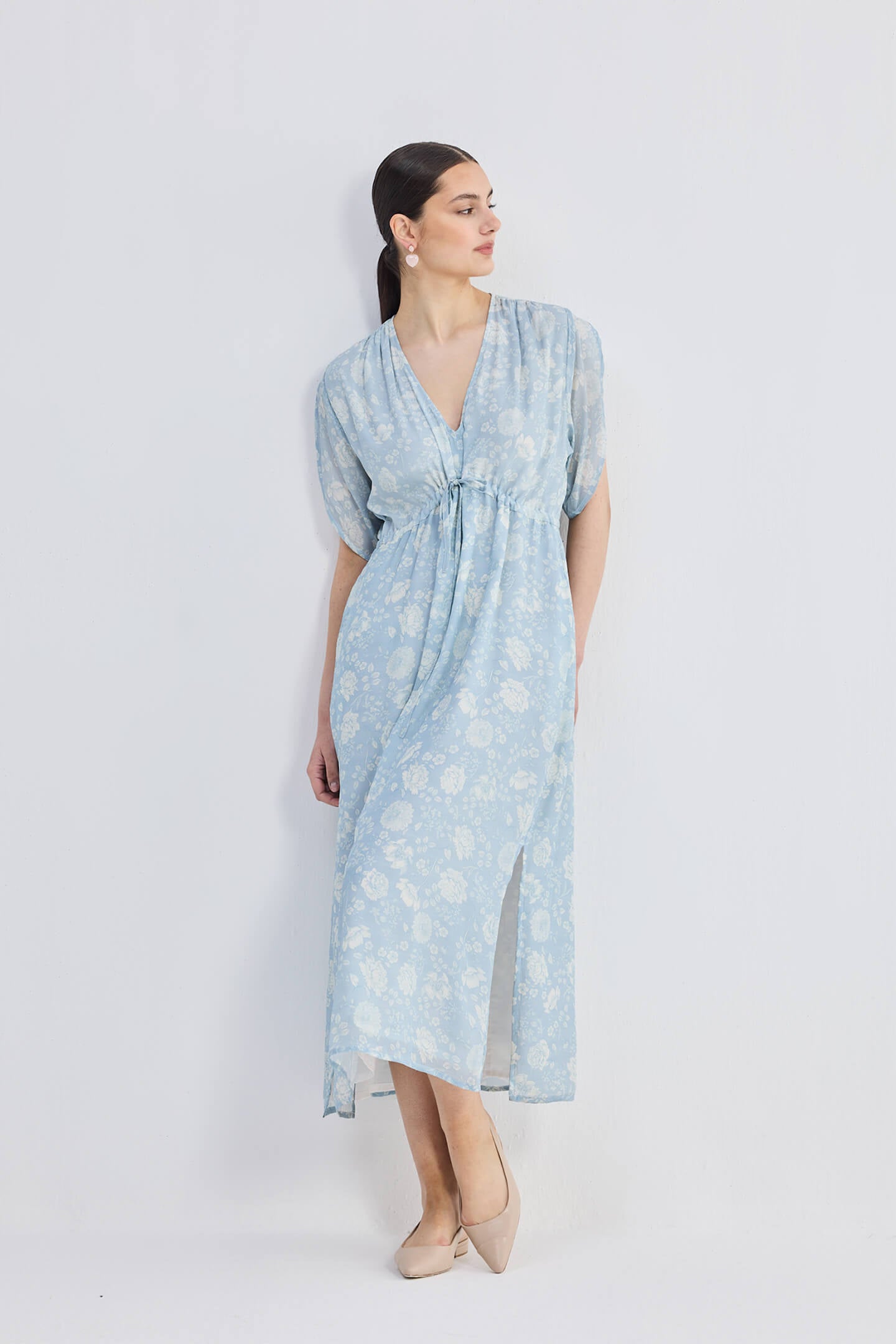 Maxi Gathered Dress in Blue Moodshot