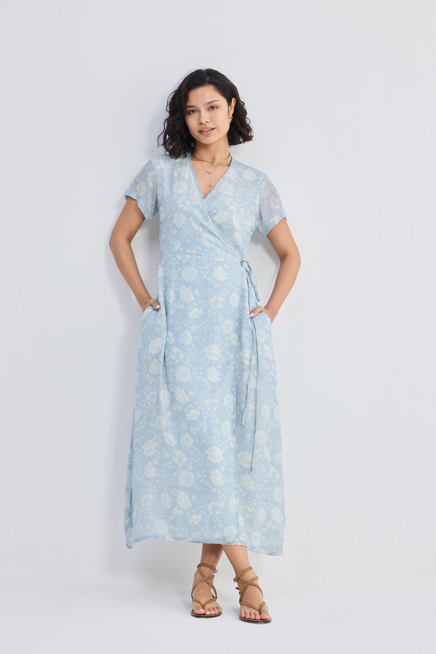 Maxi Wrap Dress in Florals Front