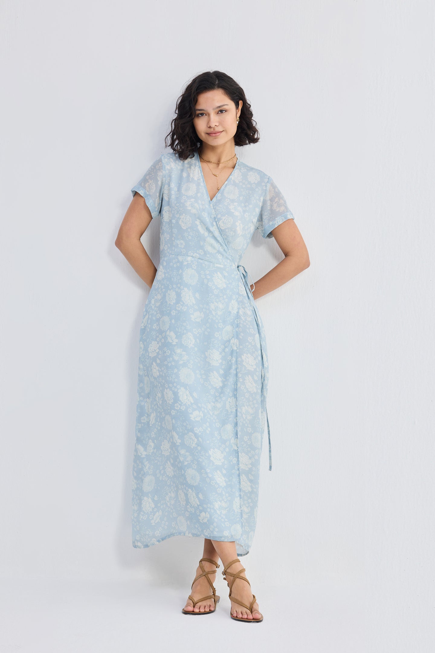 Maxi Wrap Dress in Florals Front