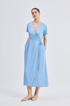 Maxi Wrap Dress in Light Blue