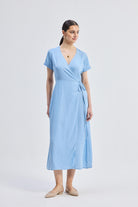 Maxi Wrap Dress in Light Blue