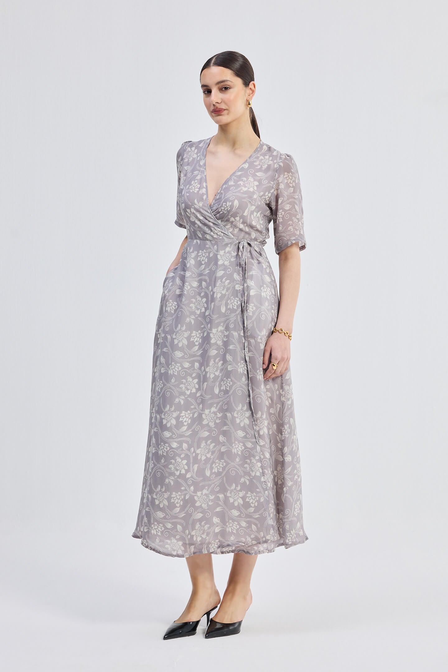 Maxi Wrap Floral dress in Vintage Vines Front