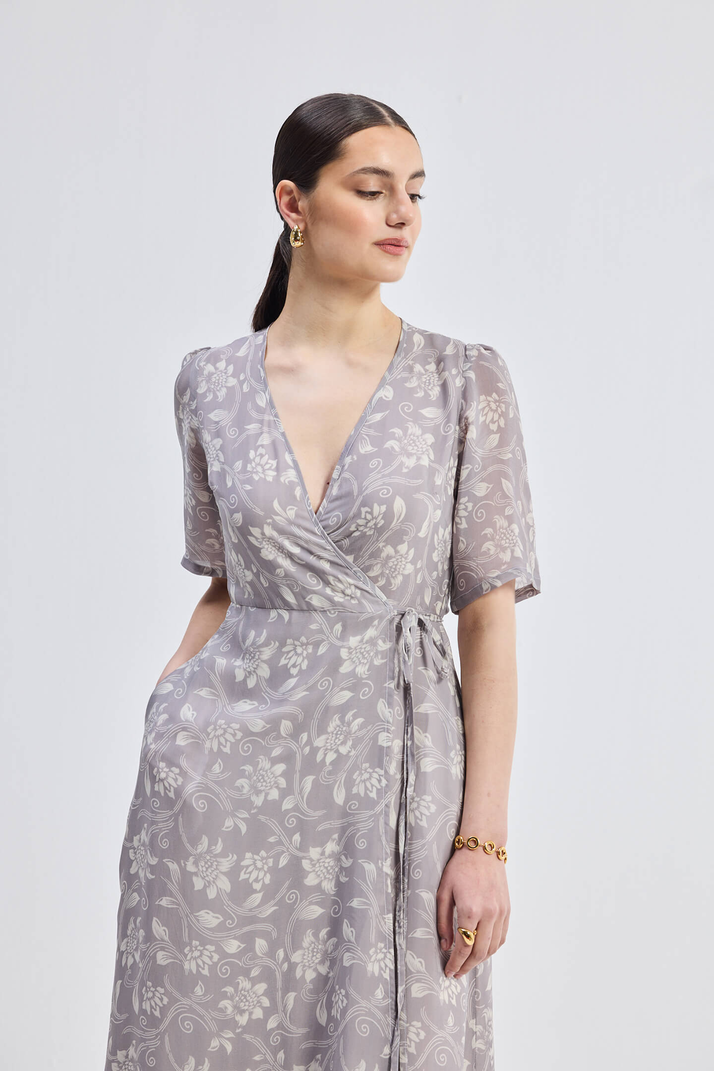 Maxi Wrap Floral dress in Vintage Vines Closeup