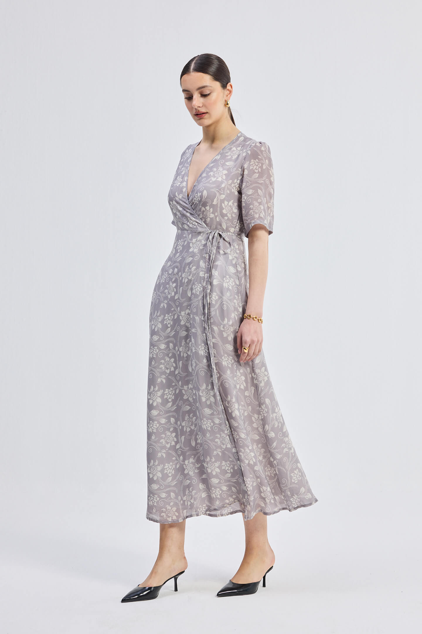 Maxi Wrap Floral dress in Vintage Vines Side