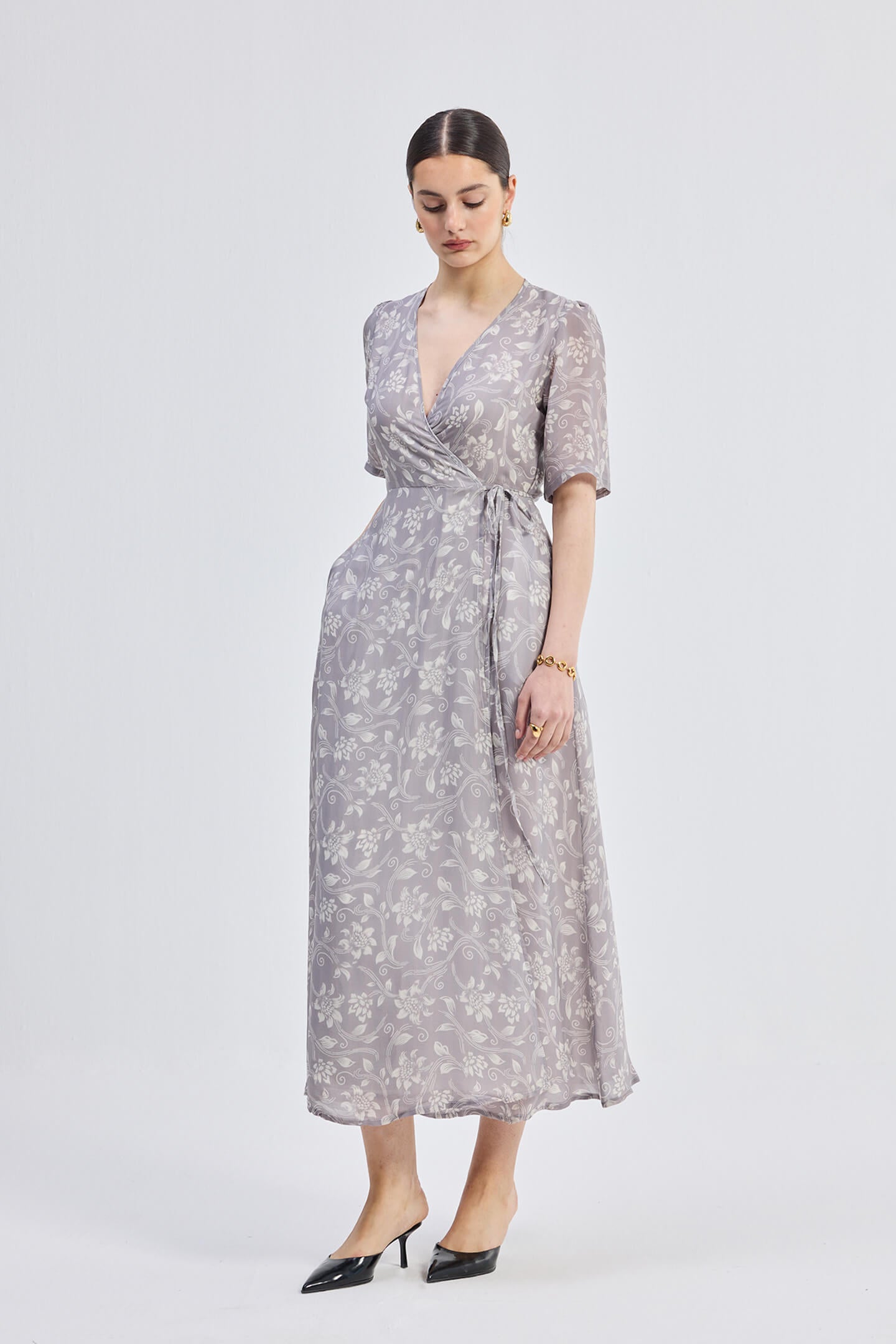 Maxi Wrap Floral dress in Vintage Vines Front