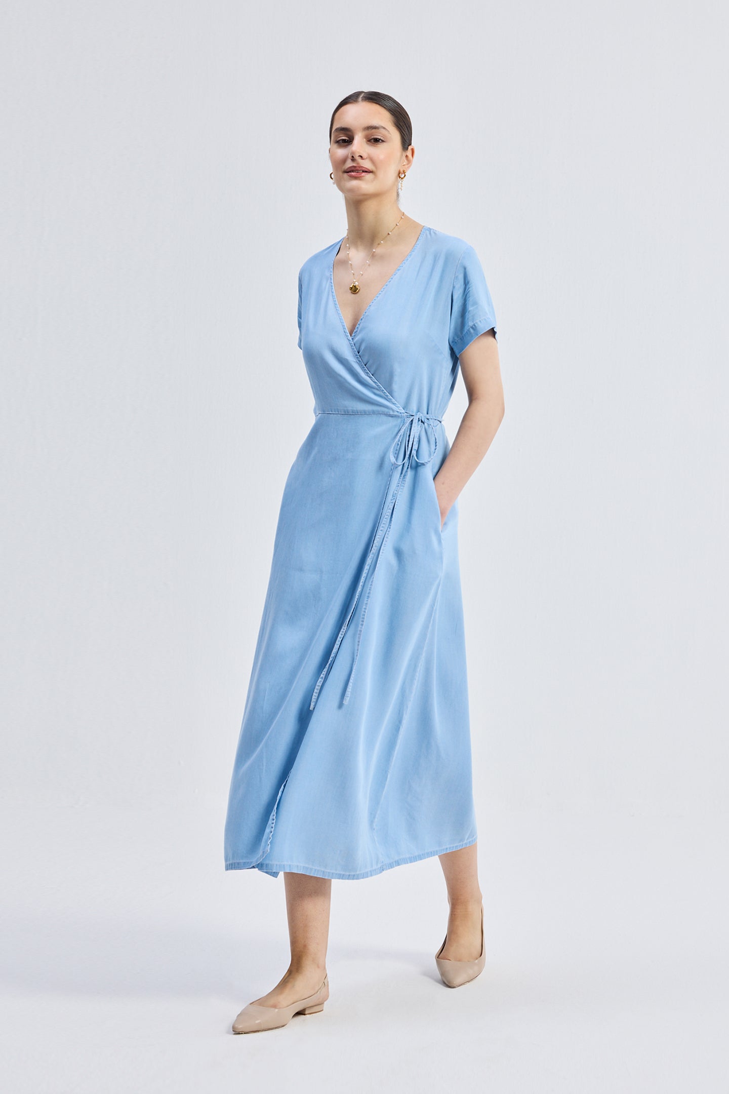 Maxi Wrap Dress in Light Blue Side