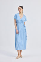 Maxi Wrap Dress in Light Blue