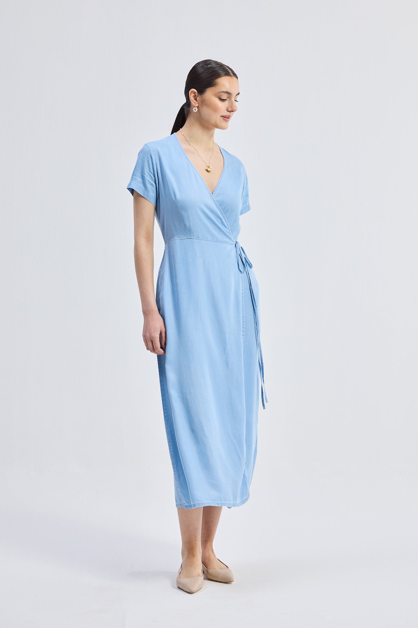 Maxi Wrap Dress in Light Blue Side