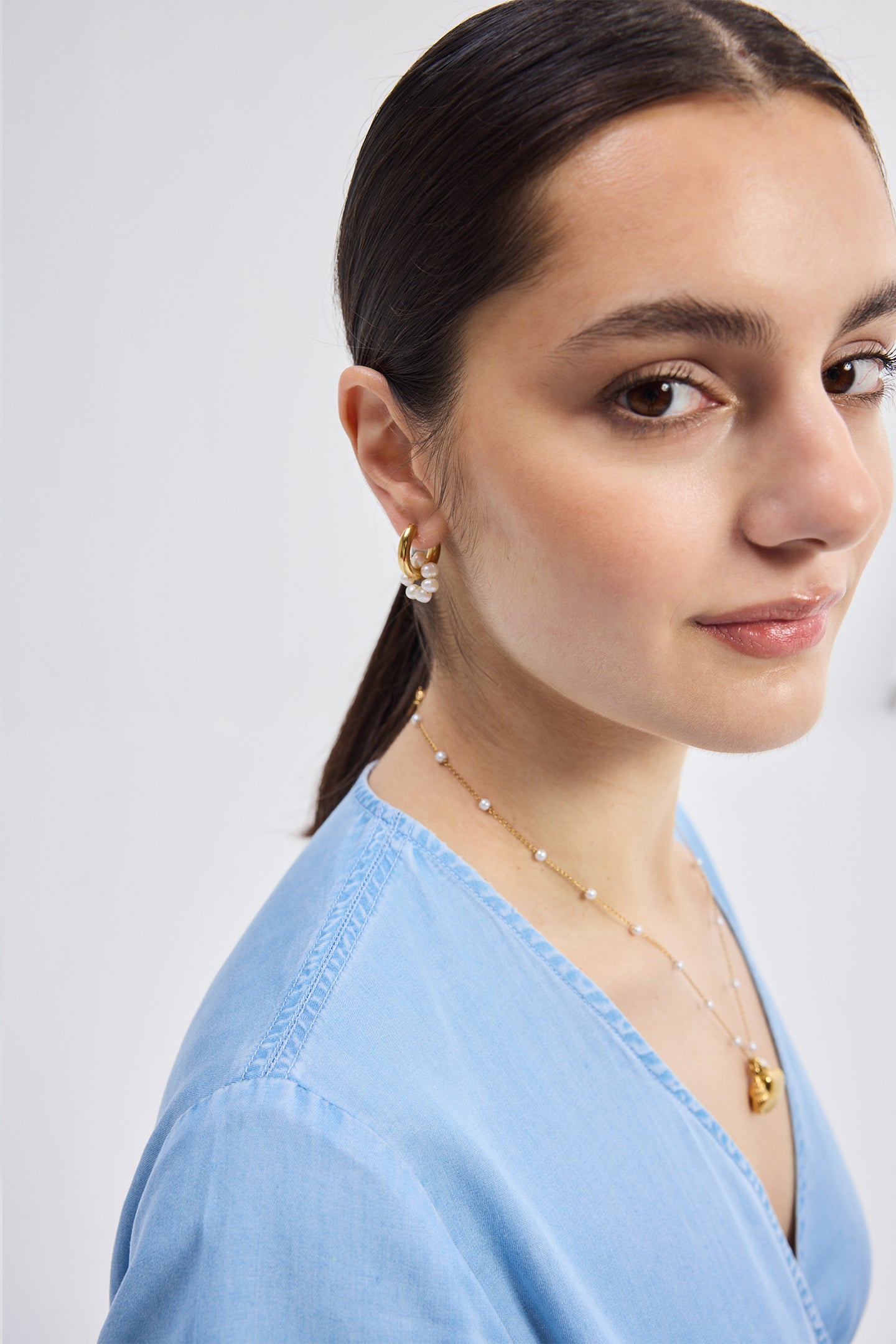 Maxi Wrap Dress in Light Blue Closeup