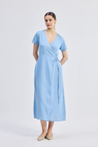 Maxi Wrap Dress in Light Blue