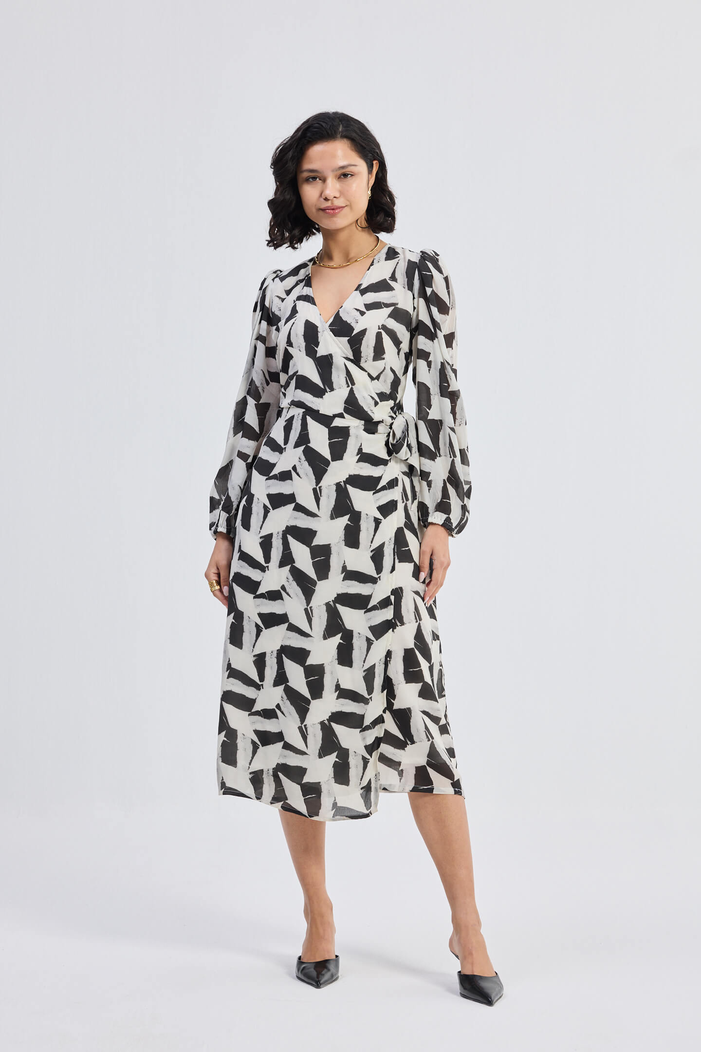 Midi Wrap Dress in Abstract Mosaic Front