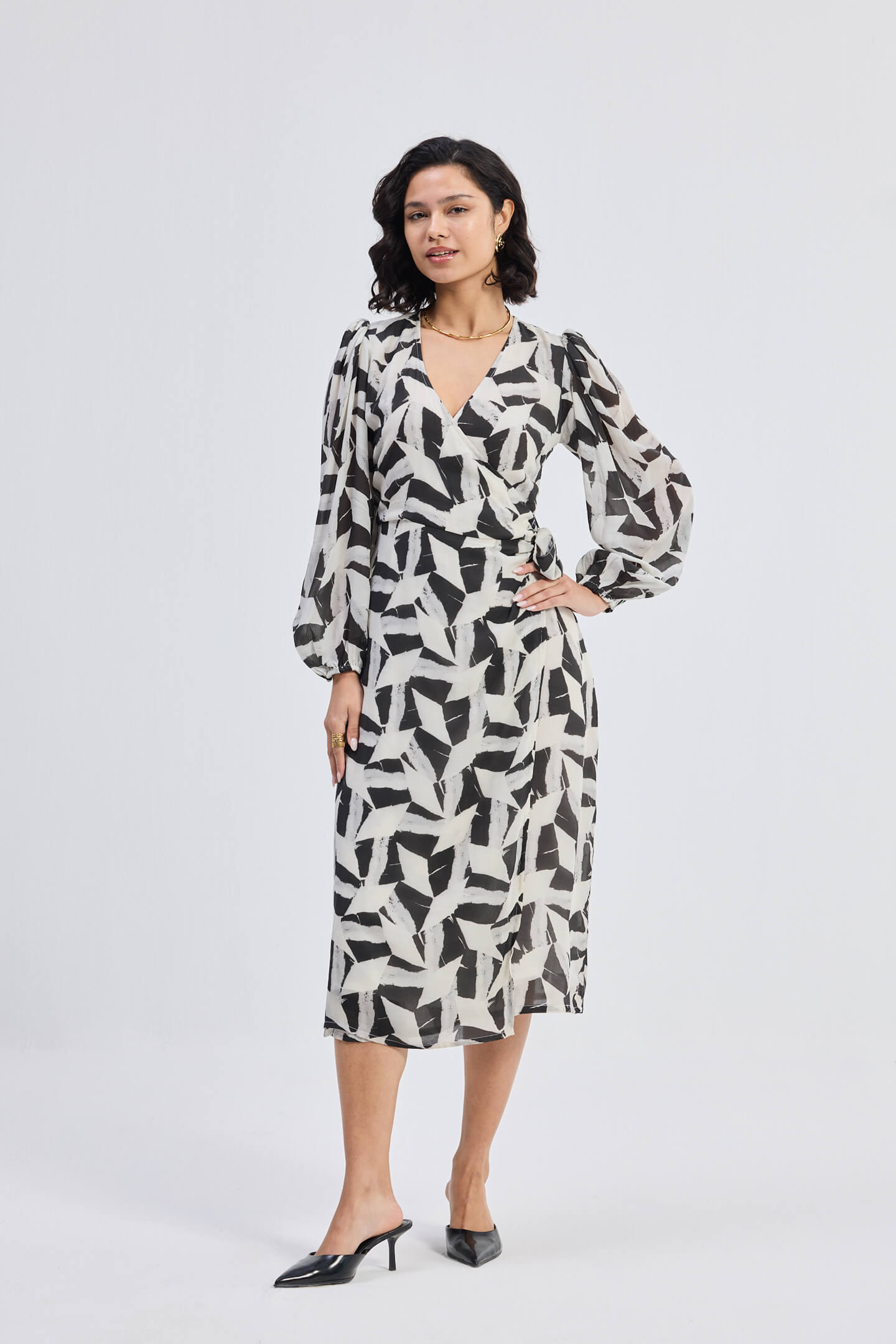 Midi Wrap Dress in Abstract Mosaic Front