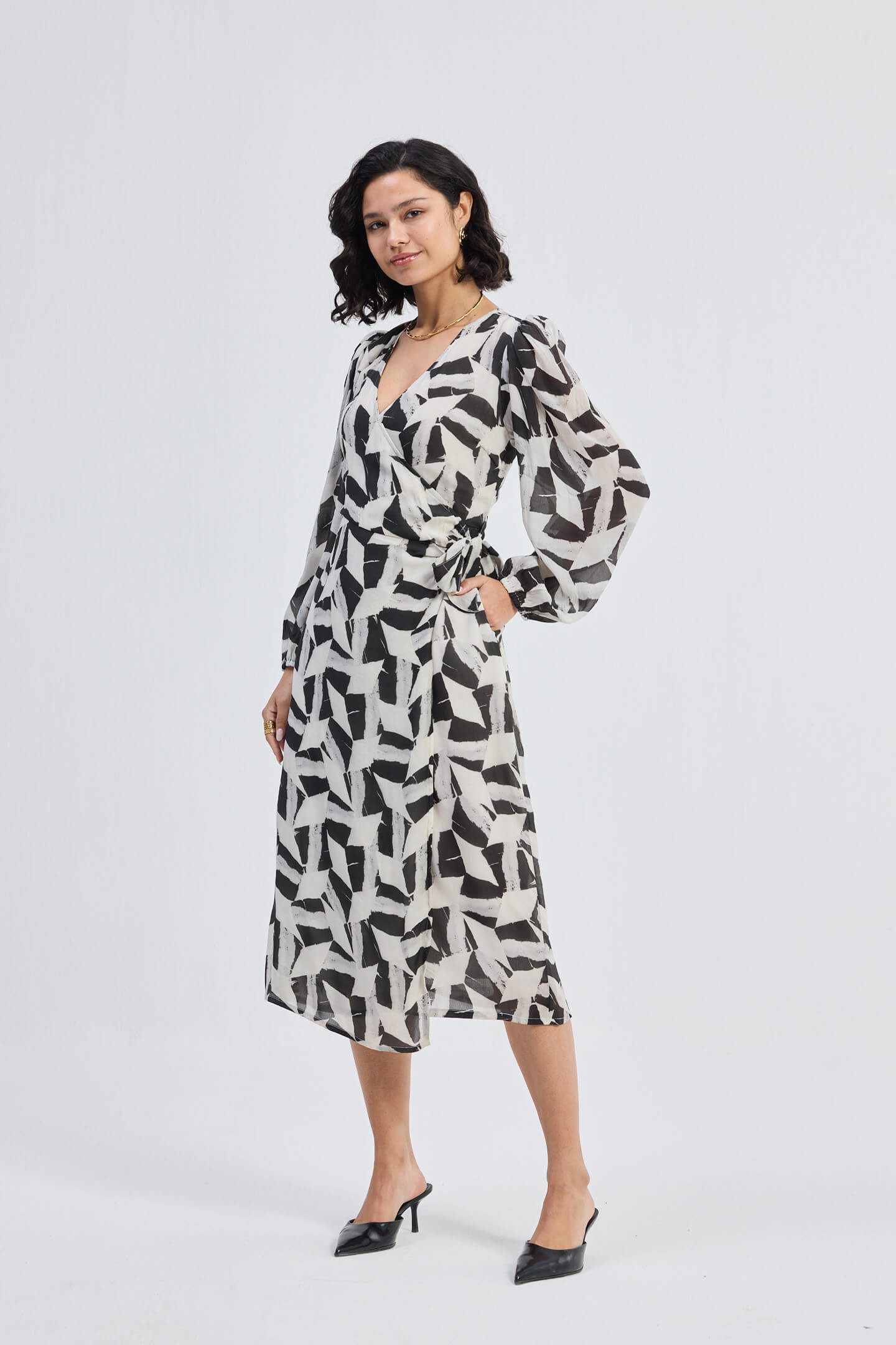 Midi Wrap Dress in Abstract Mosaic Side