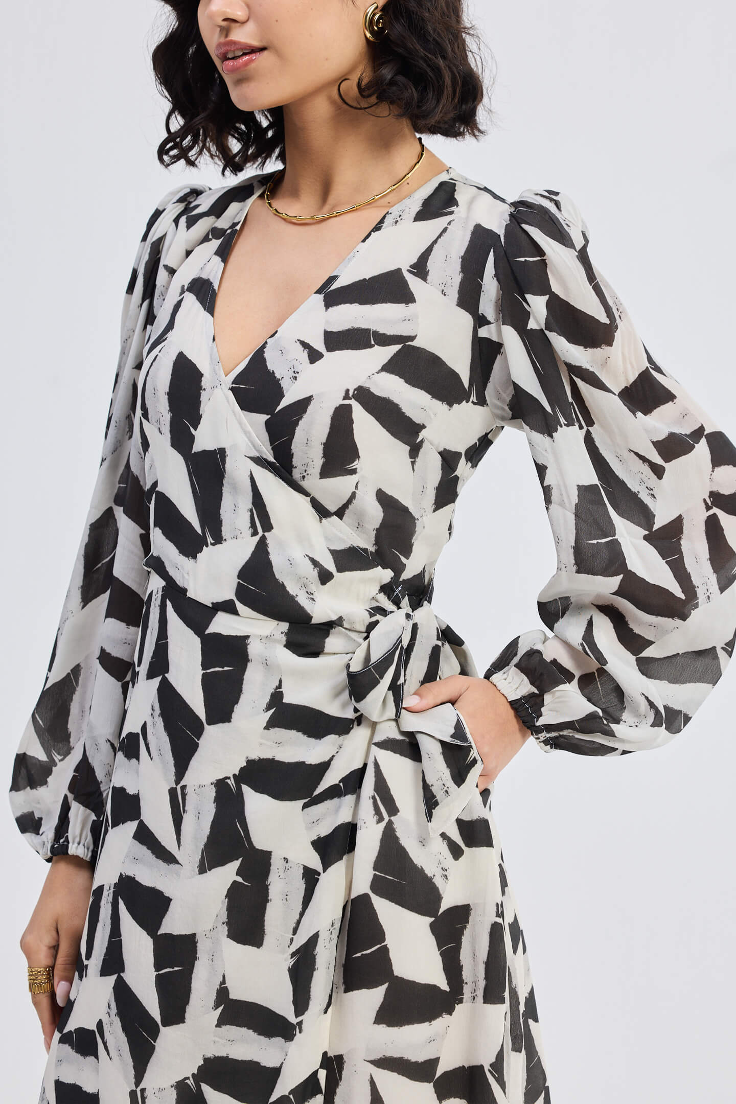 Midi Wrap Dress in Abstract Mosaic Closeup