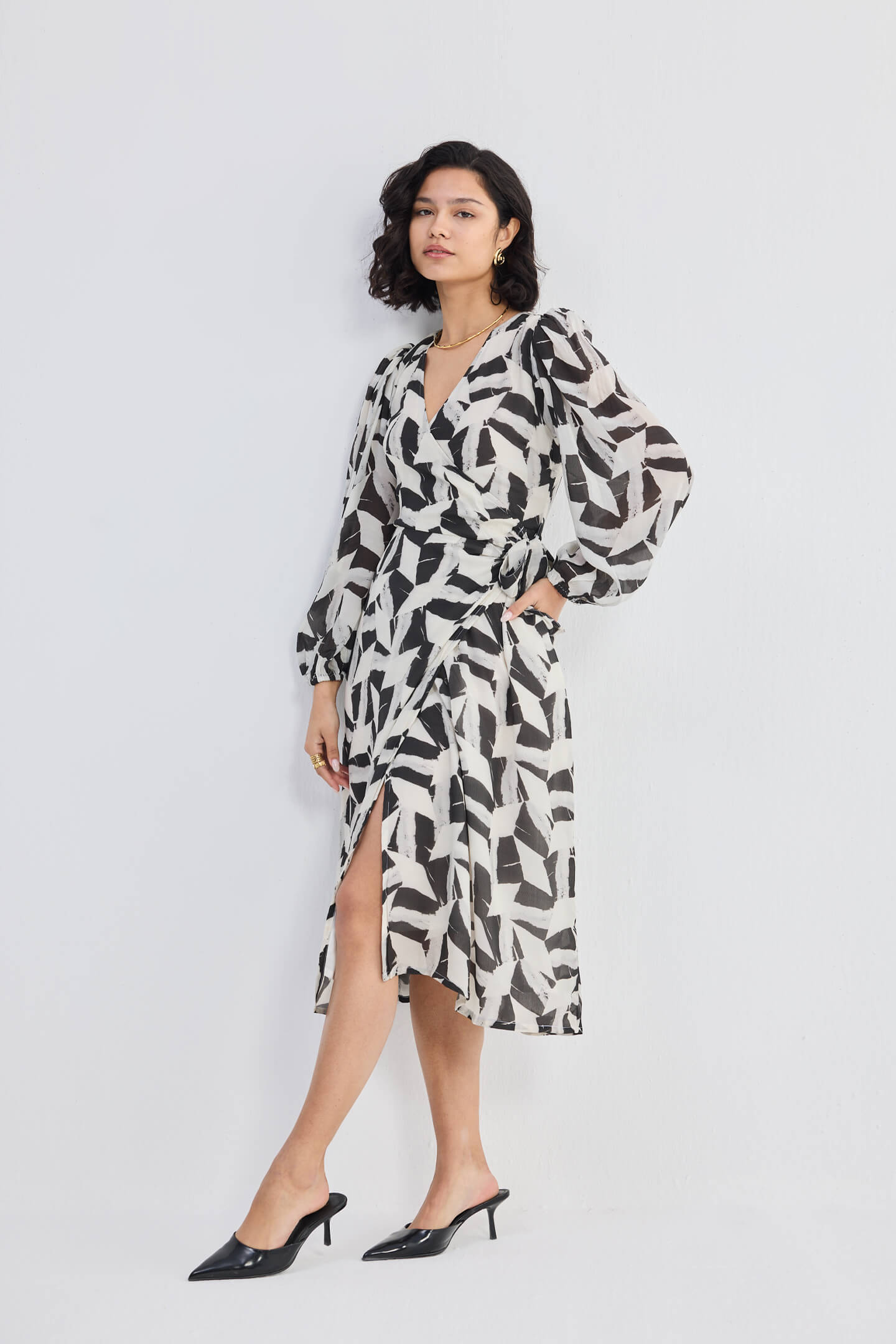 Midi Wrap Dress in Abstract Mosaic Side