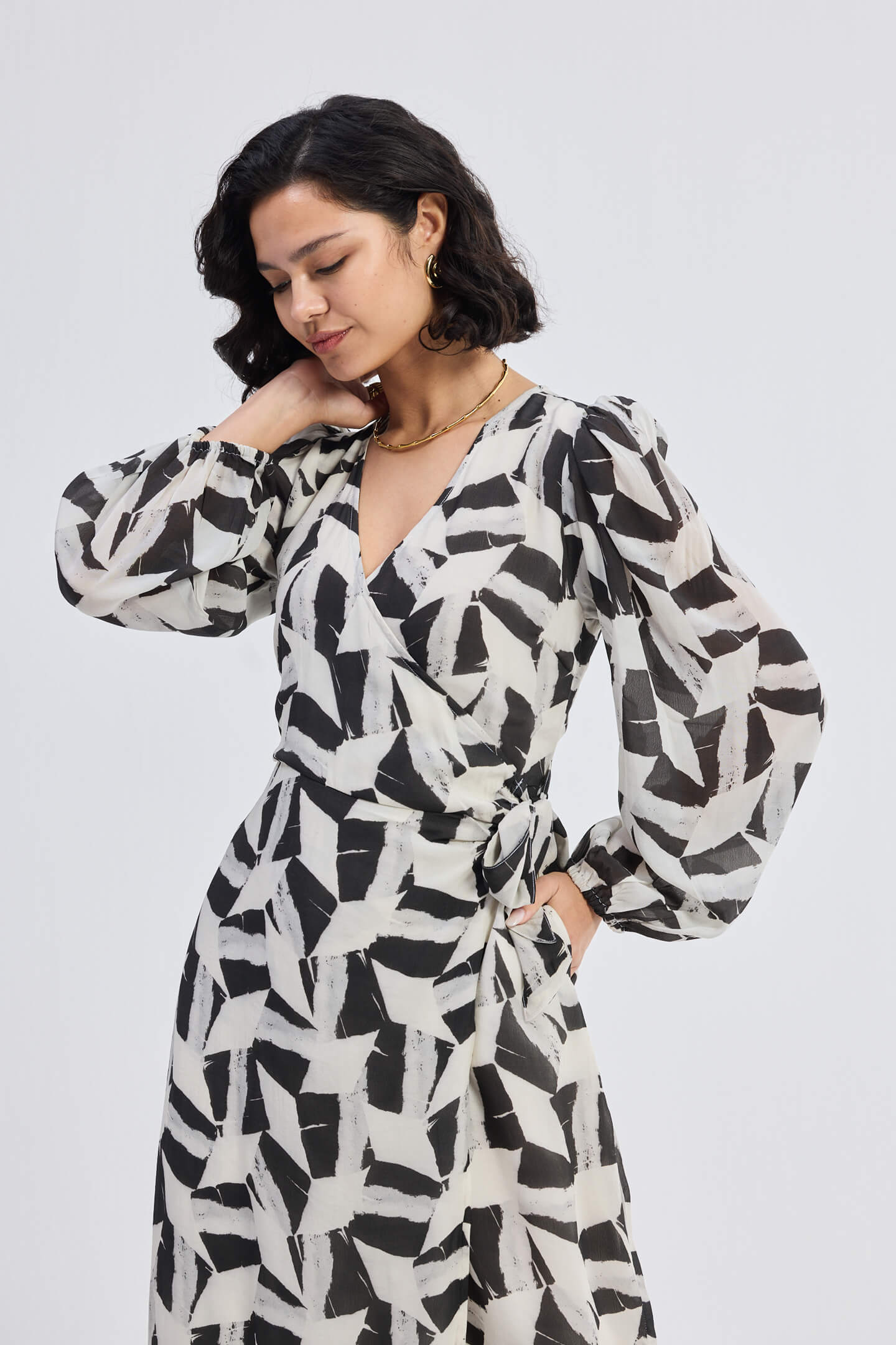 Midi Wrap Dress in Abstract Mosaic Closeup