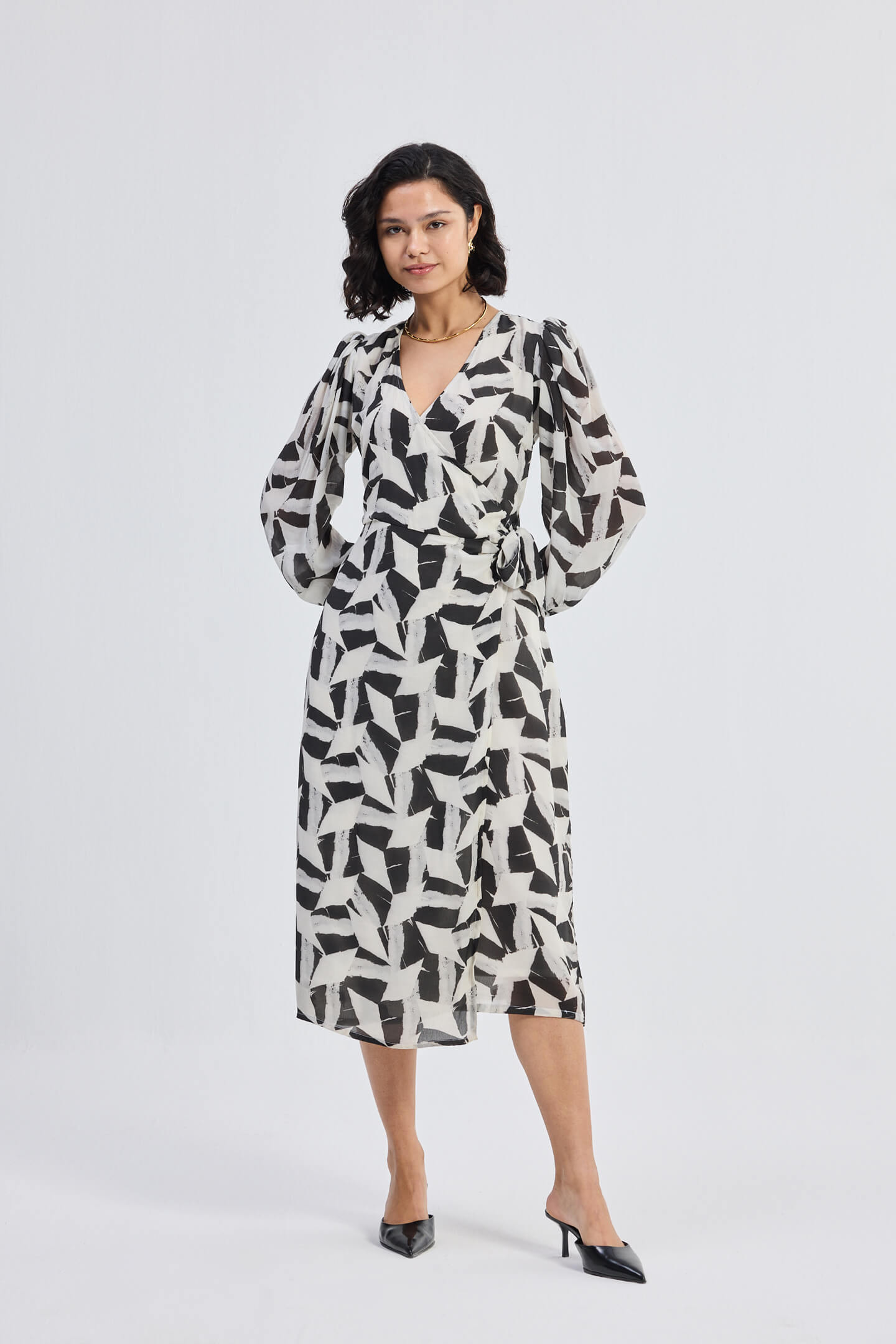 Midi Wrap Dress in Abstract Mosaic Front