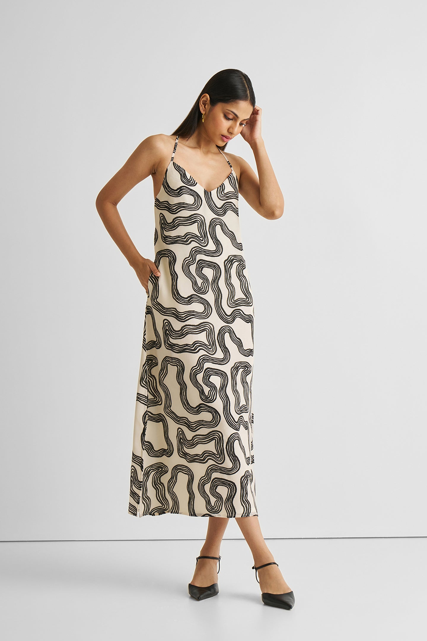midi slip dress Midi Slip Dress in Black Stripes Maze / S