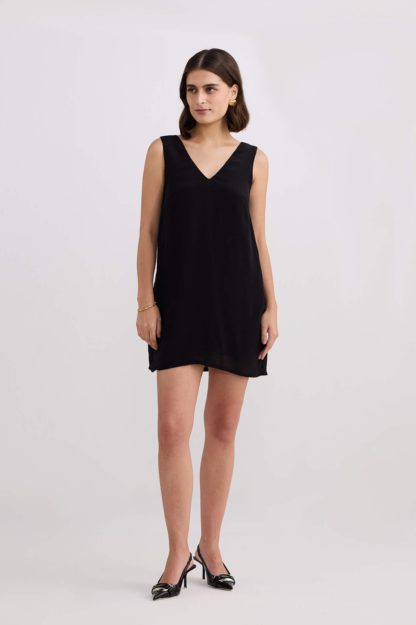 Midnight Muse V-neck Short Dress in Black