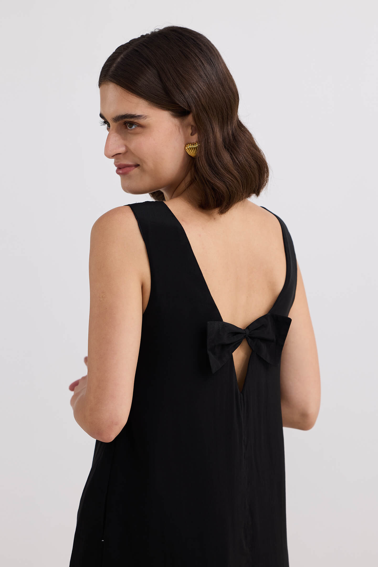 Midnight Muse V-neck Short Dress in Black Back