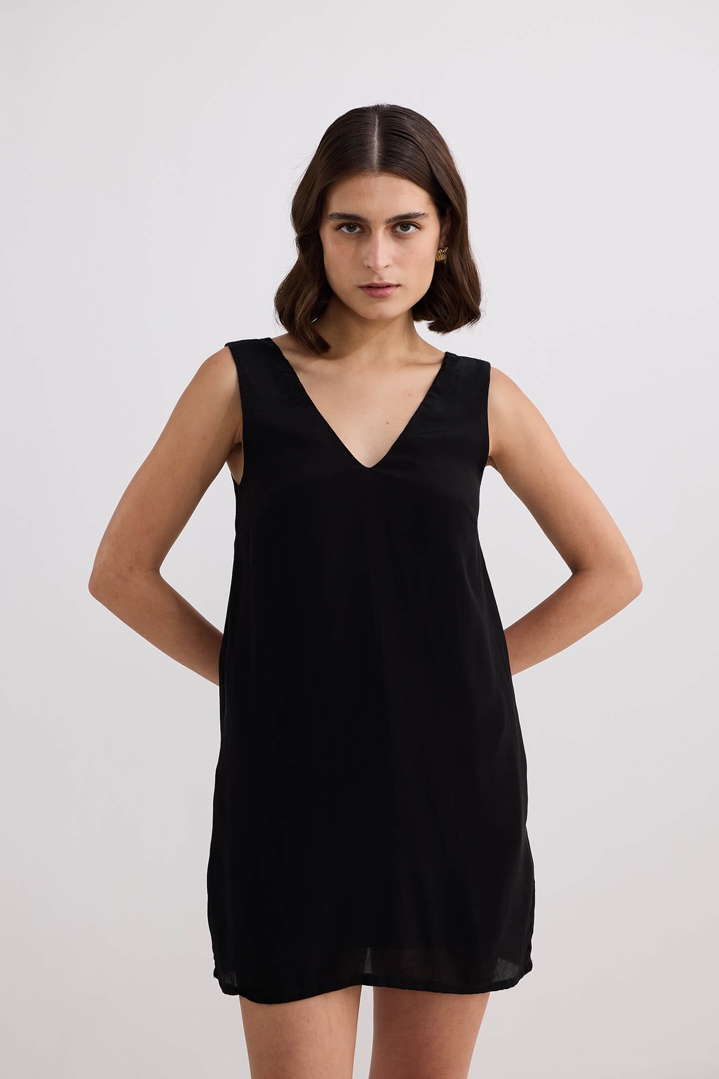 Midnight Muse V-neck Short Dress in Black front