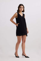 Midnight Muse V-neck Short Dress in Black