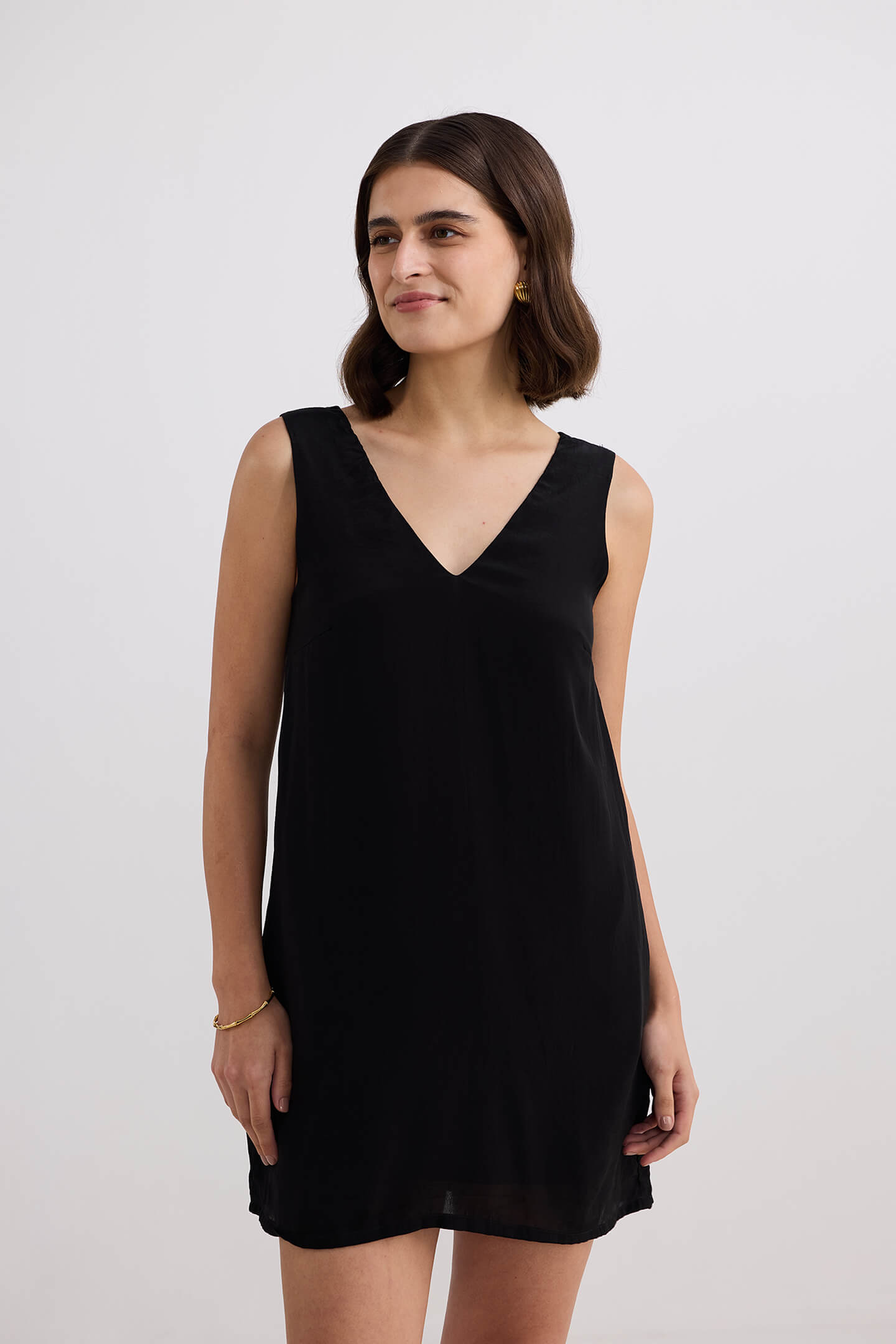 Midnight Muse V-neck Short Dress in Black Closeup
