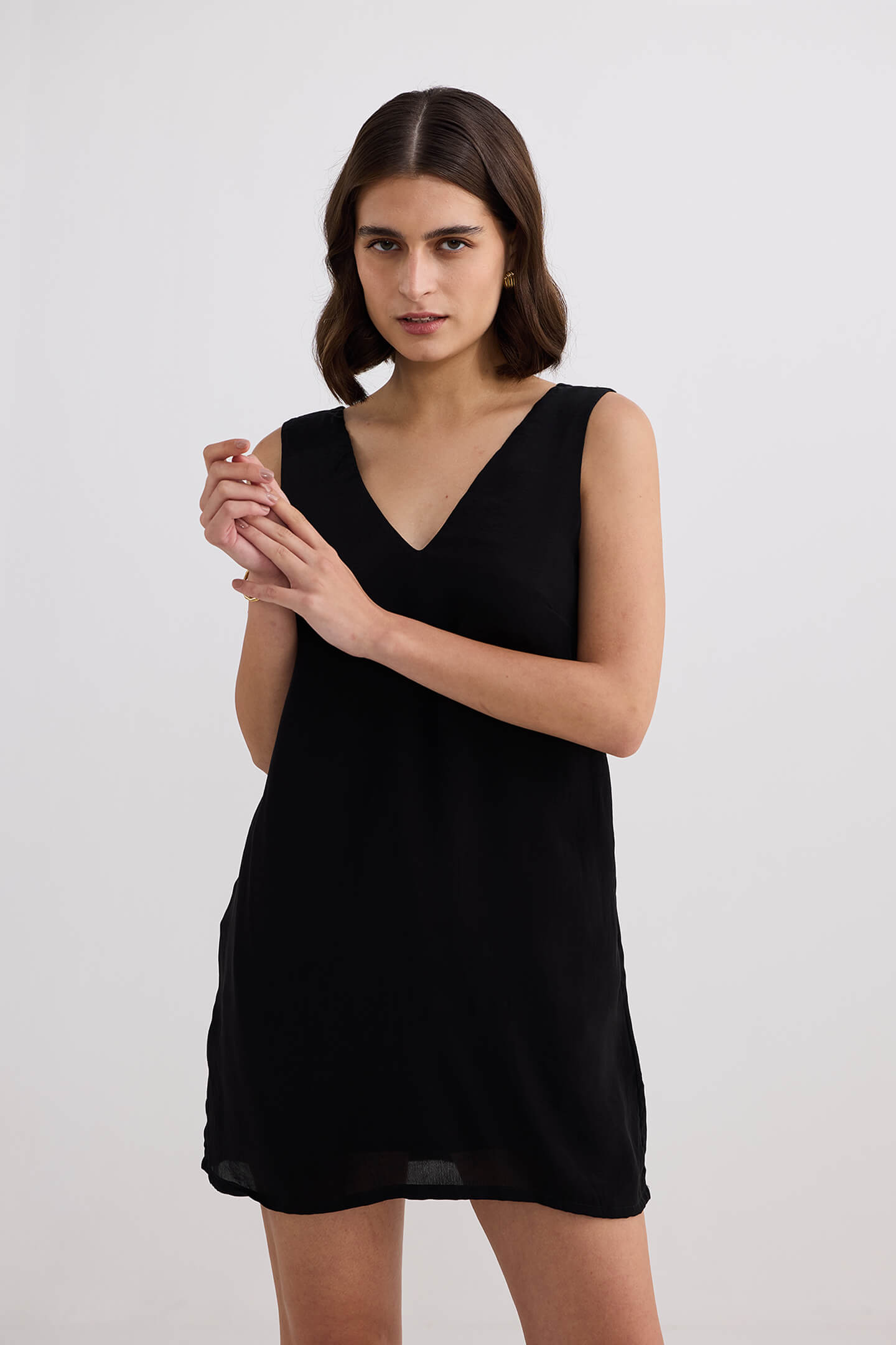 Midnight Muse V-neck Short Dress in Black