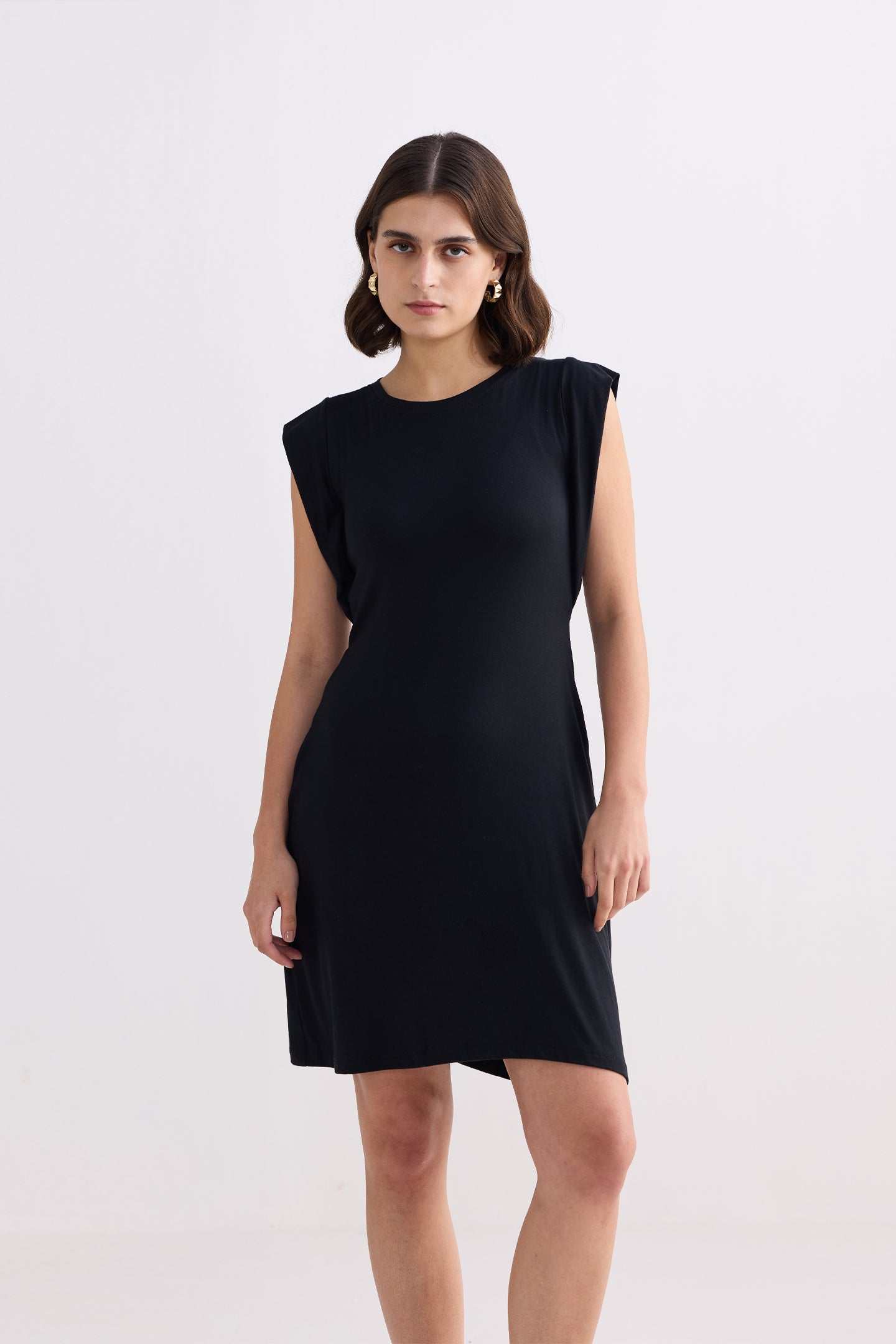 Muscle Tee Short Dress in Black Front