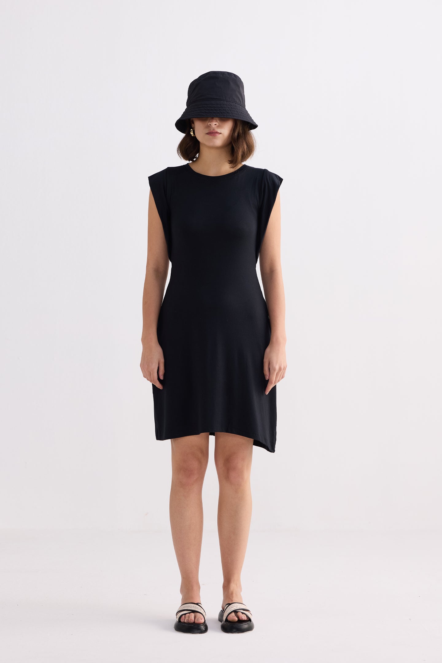 Muscle Tee Short Dress in Black Front