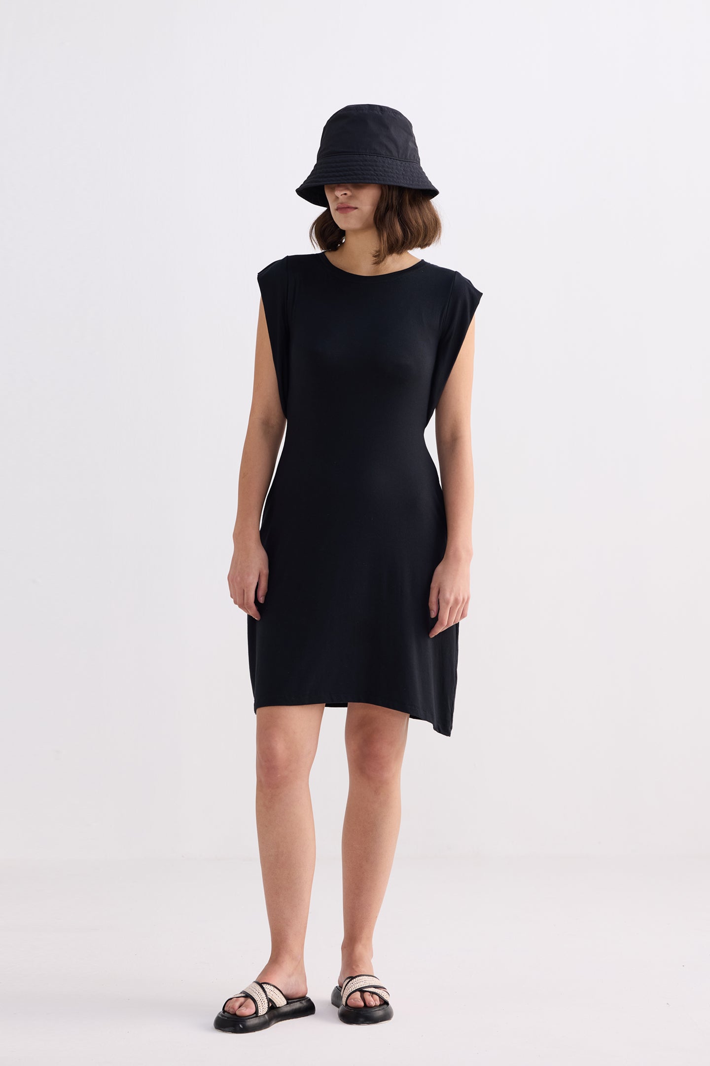 Muscle Tee Short Dress in Black Front