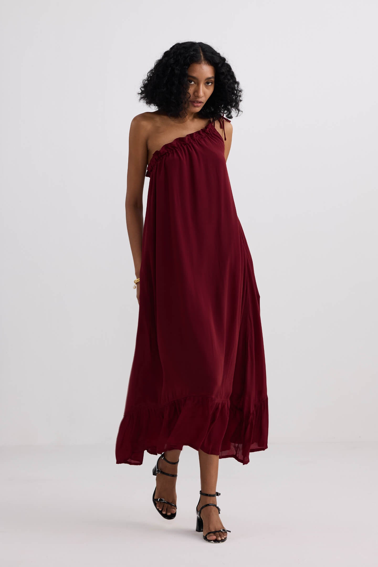 One-shoulder Midi dress in Burgundy Moodshot