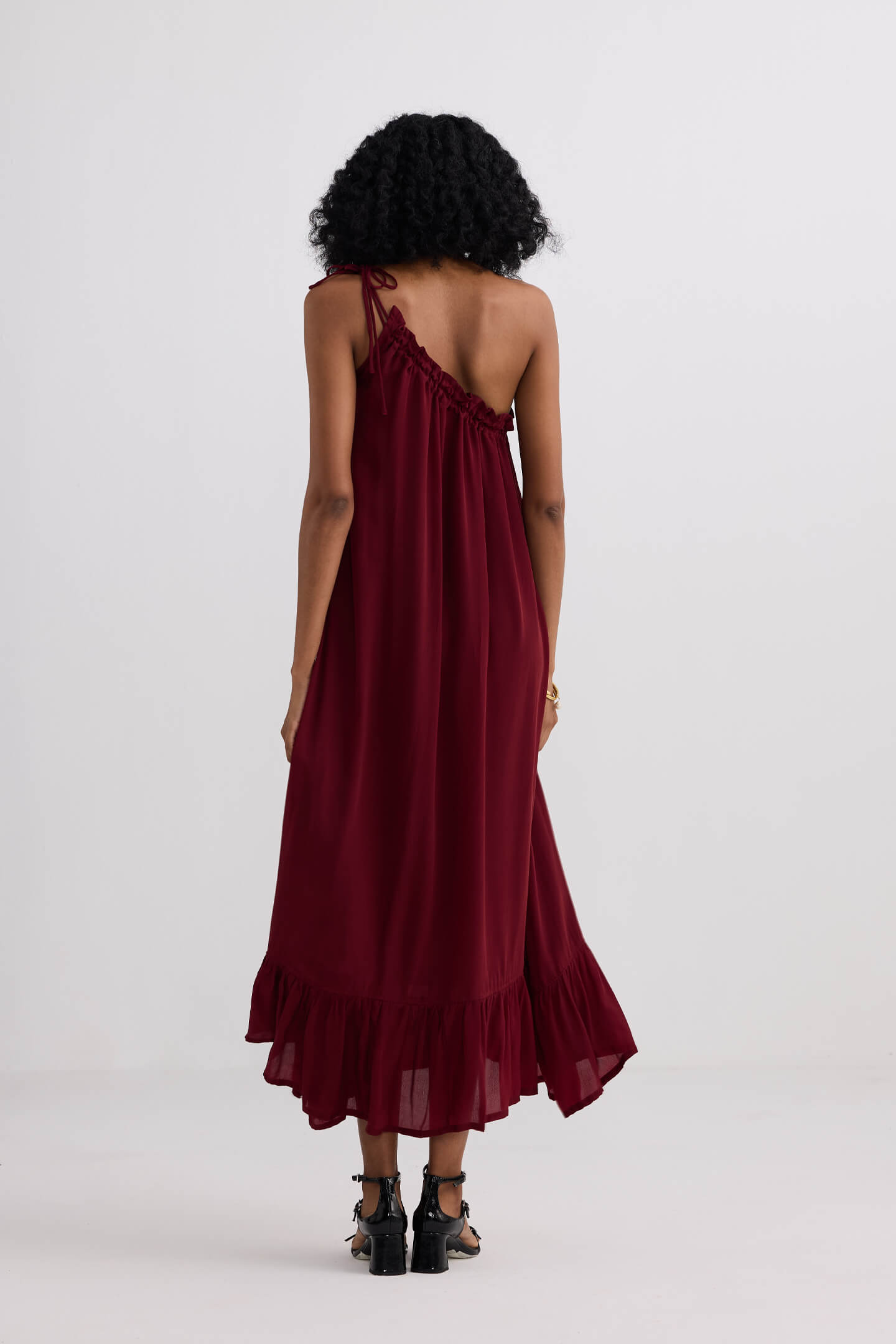 One-shoulder Midi dress in Burgundy Back