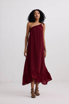 One-shoulder Midi dress in Burgundy