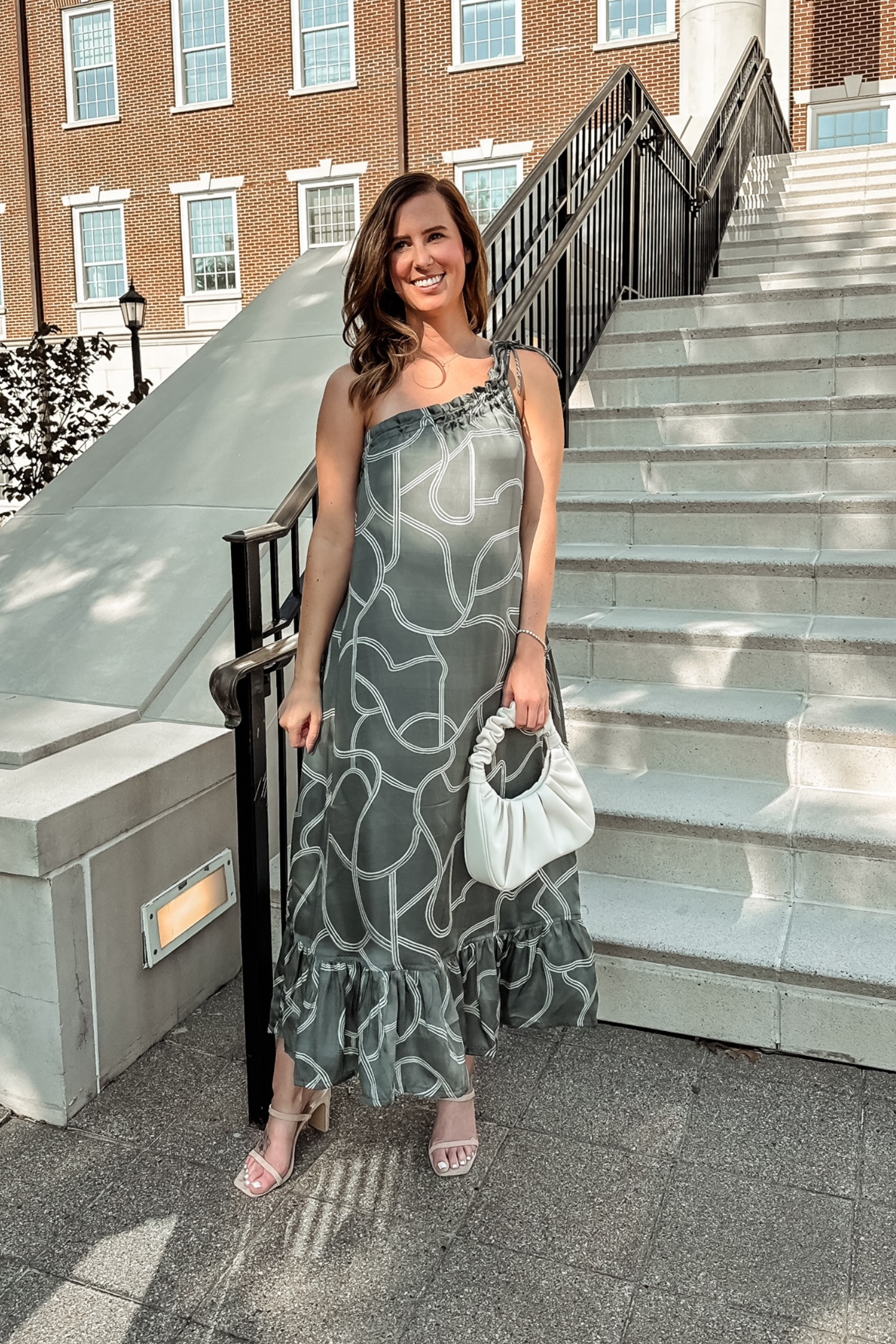 One Shoulder Maxi Dress in Abstract Stripes Moodshot