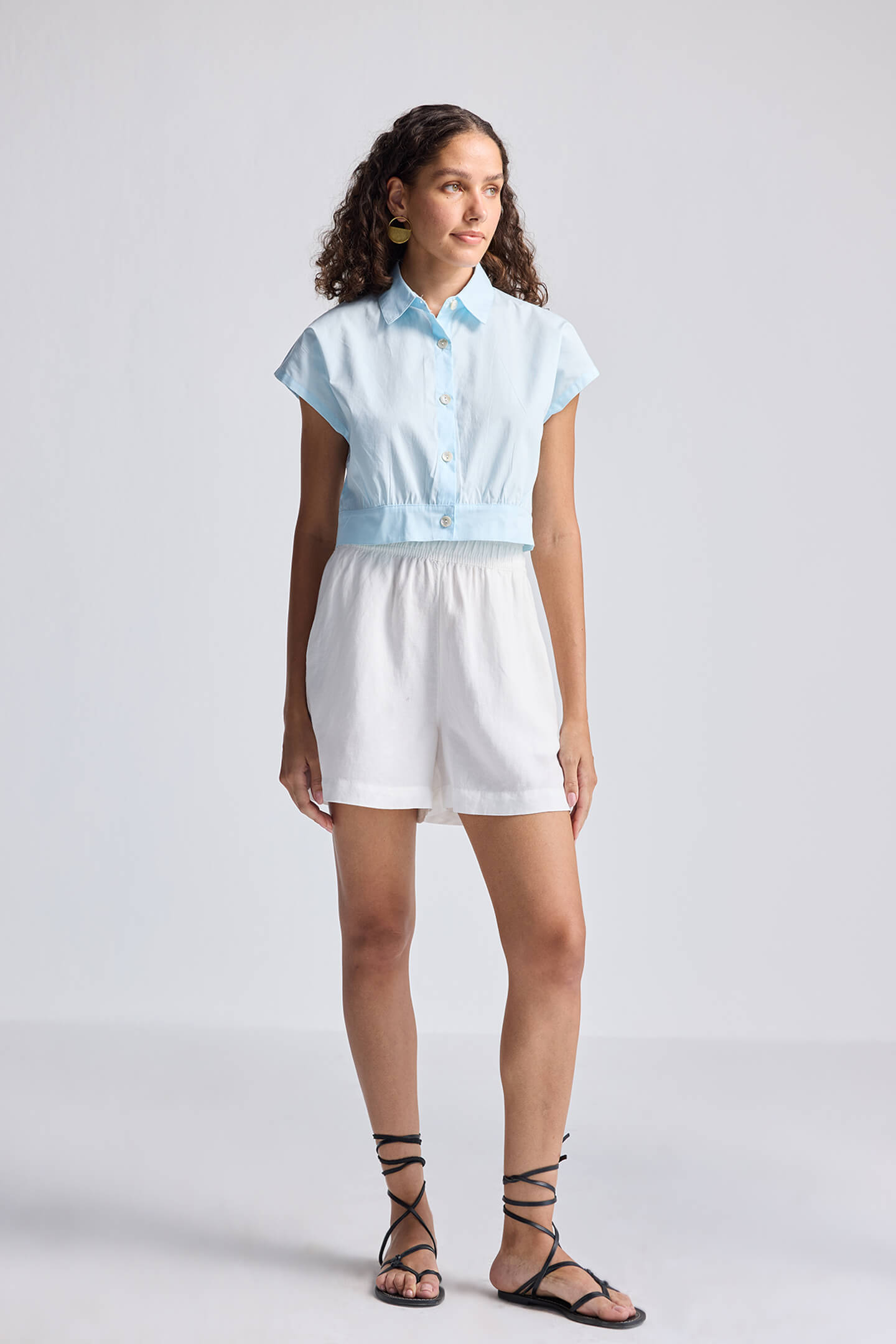 Oversized Crop Shirt in Summer Blue Front