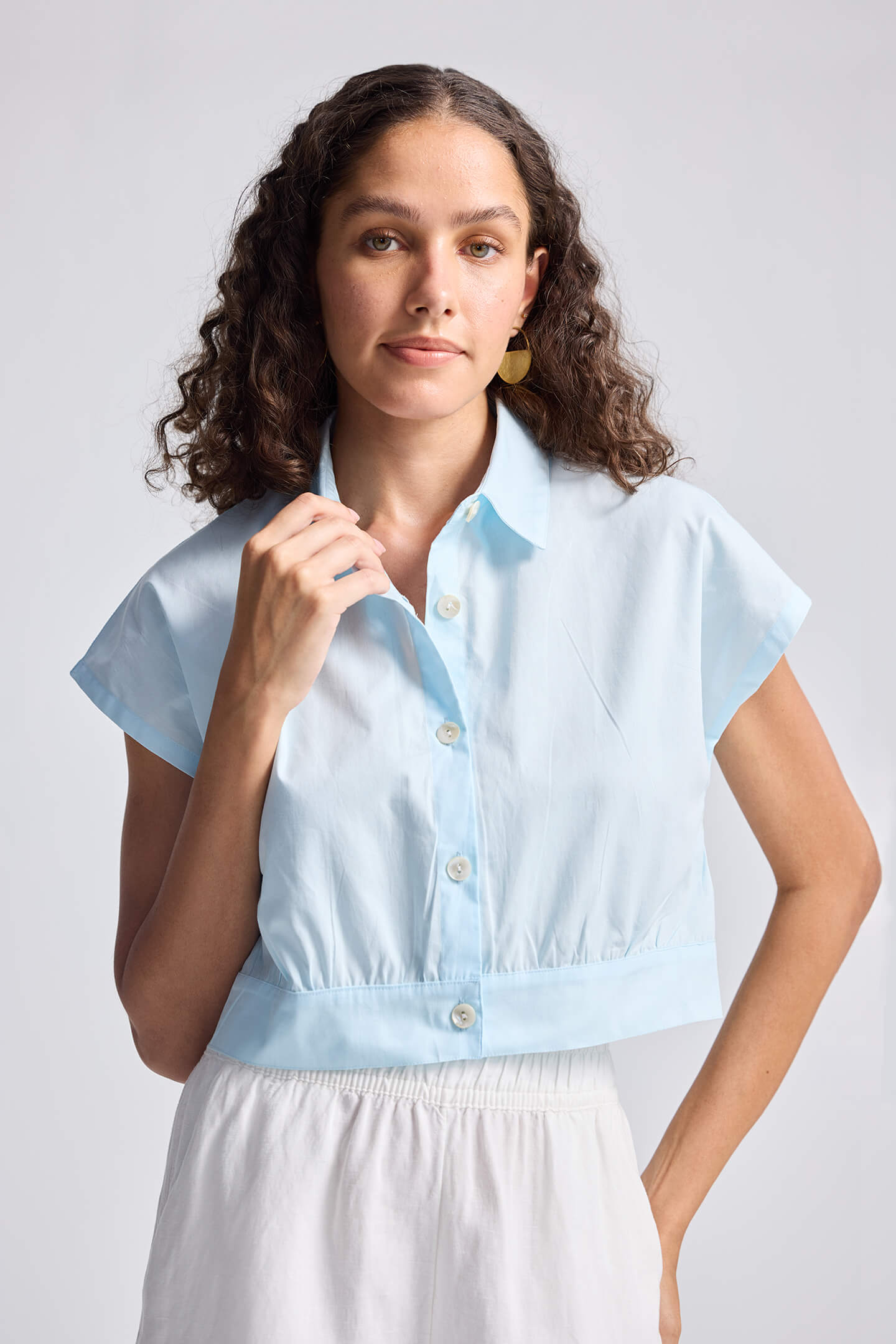 Oversized Crop Shirt in Summer Blue