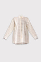 Off white striped shirt on a light gray background