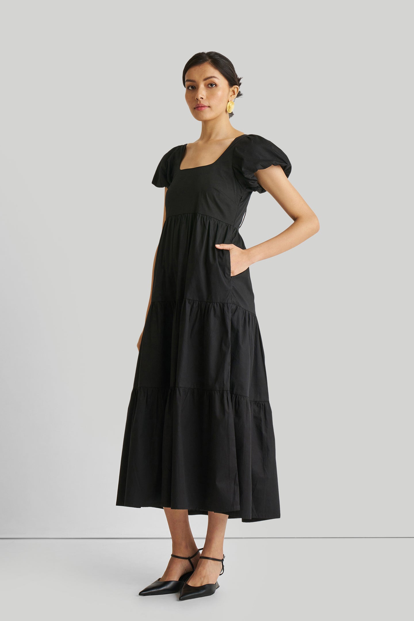 Black Puff Sleeve Dress - Tiered Maxi Reistor Black Puff Sleeve Dress - Tiered Maxi Reistor