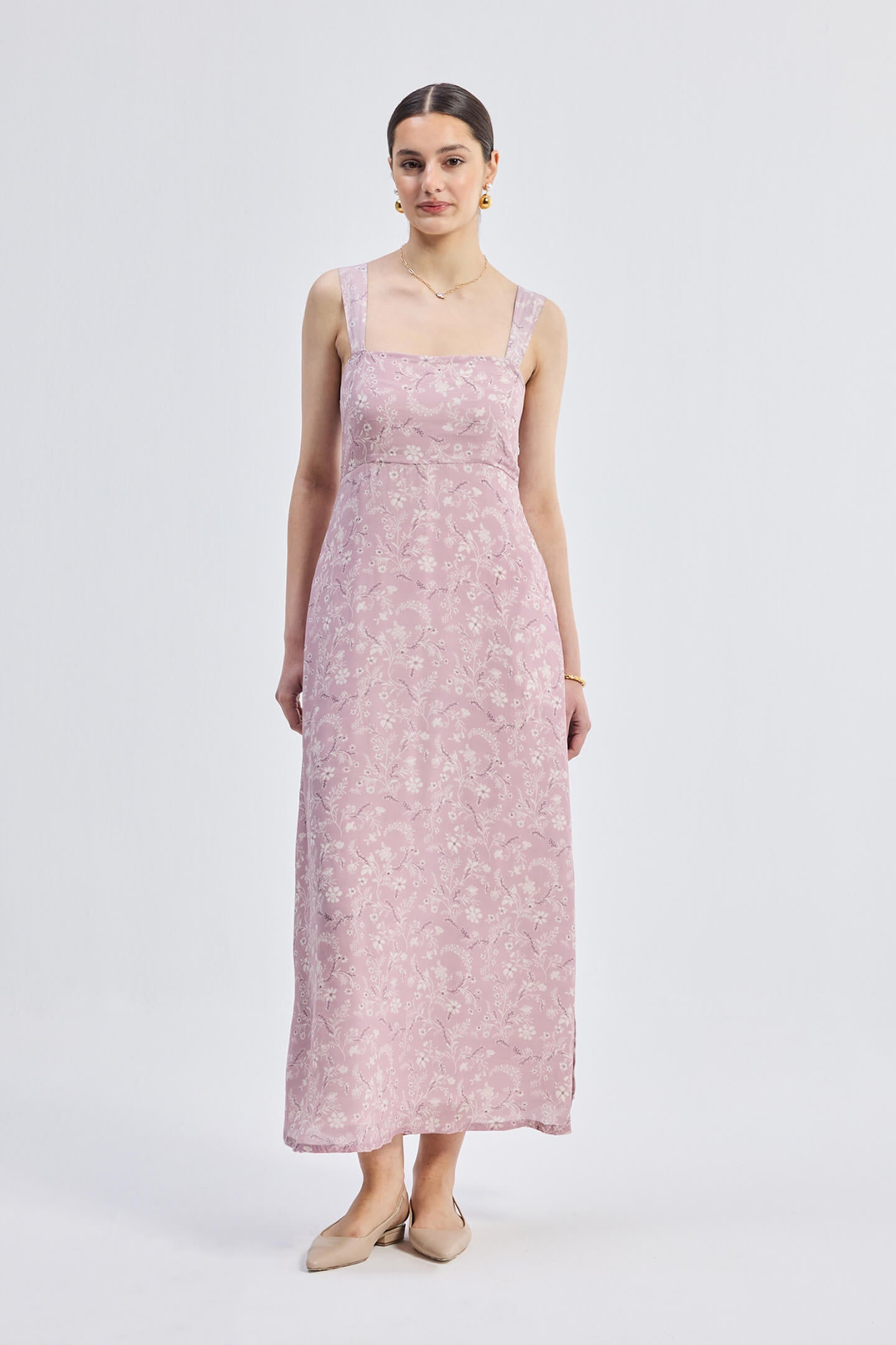 Perfect Floral Maxi with Tapered Straps in Pink Front