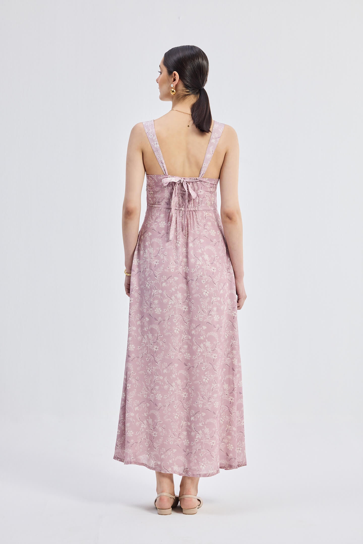 Perfect Floral Maxi with Tapered Straps in Pink Back