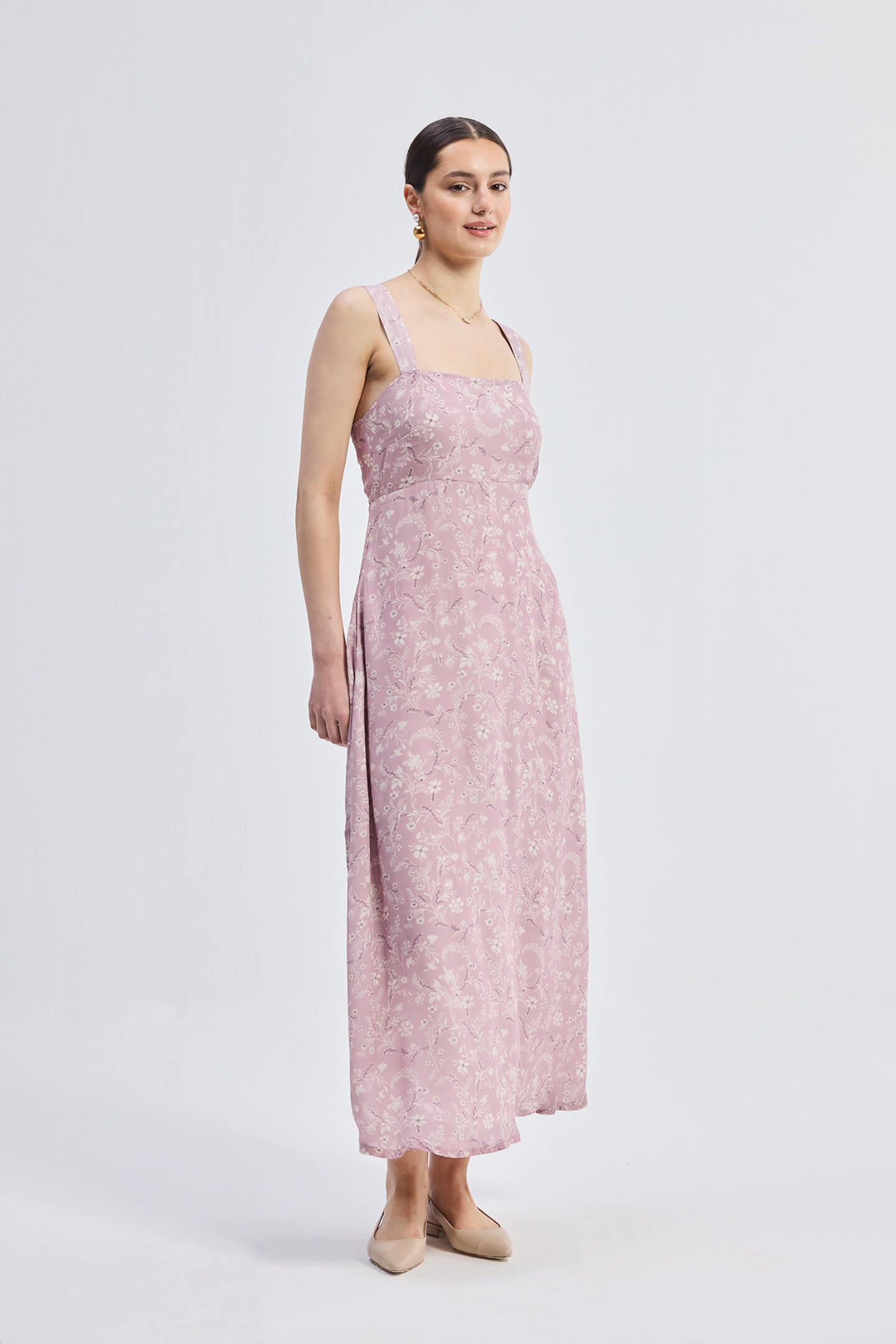 Perfect Floral Maxi with Tapered Straps in Pink Side