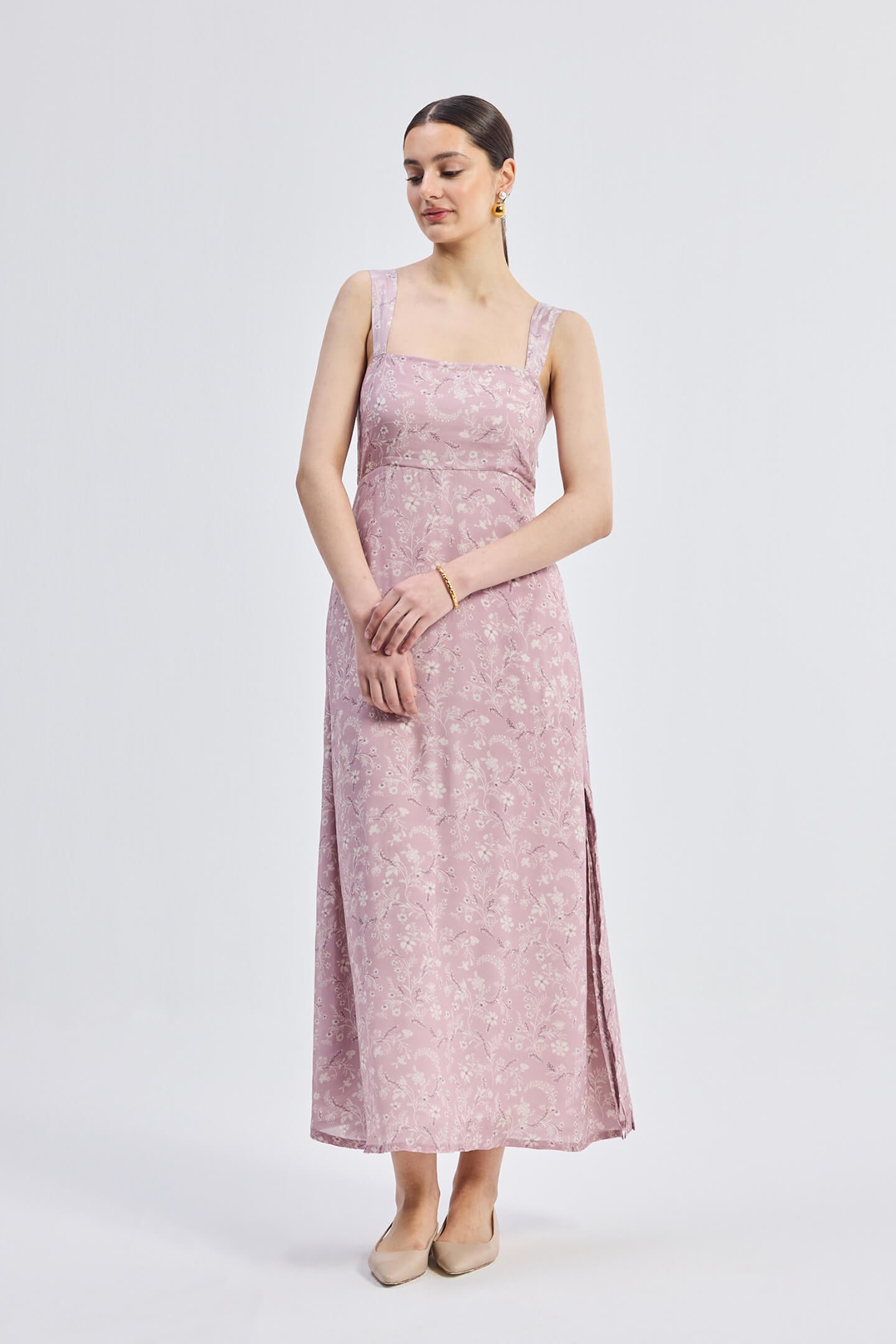 Perfect Floral Maxi with Tapered Straps in Pink Front