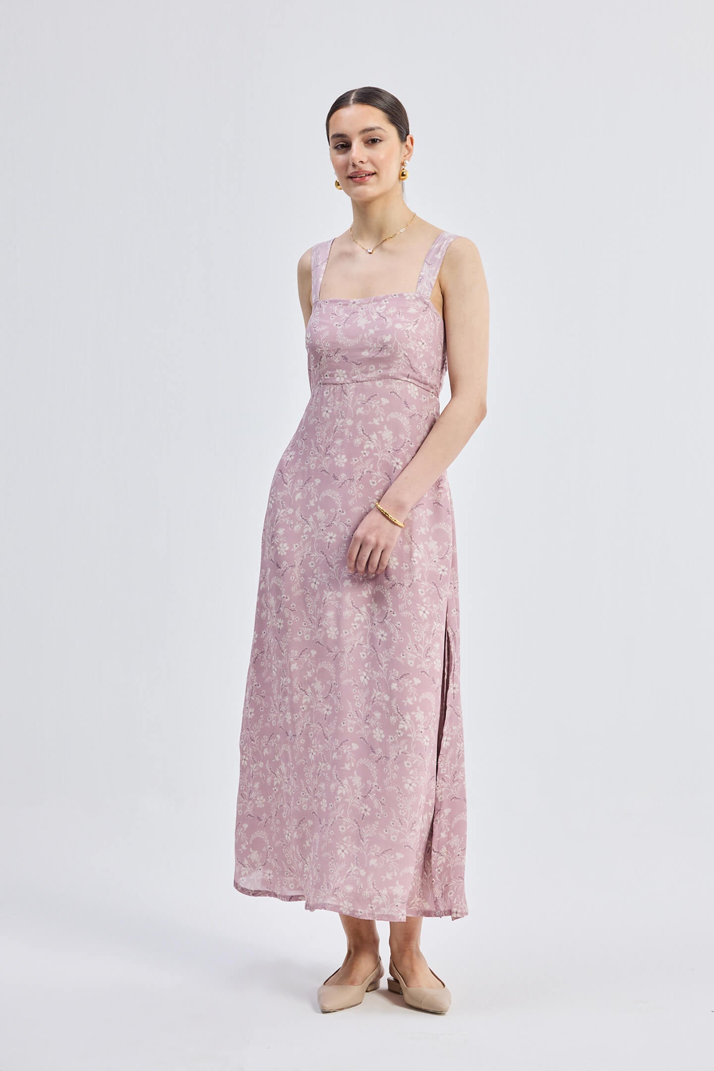 Perfect Floral Maxi with Tapered Straps in Pink Moodshot