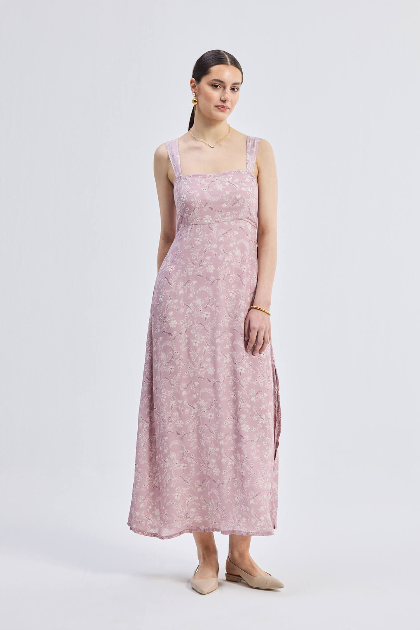 Perfect Floral Maxi with Tapered Straps in Pink Front